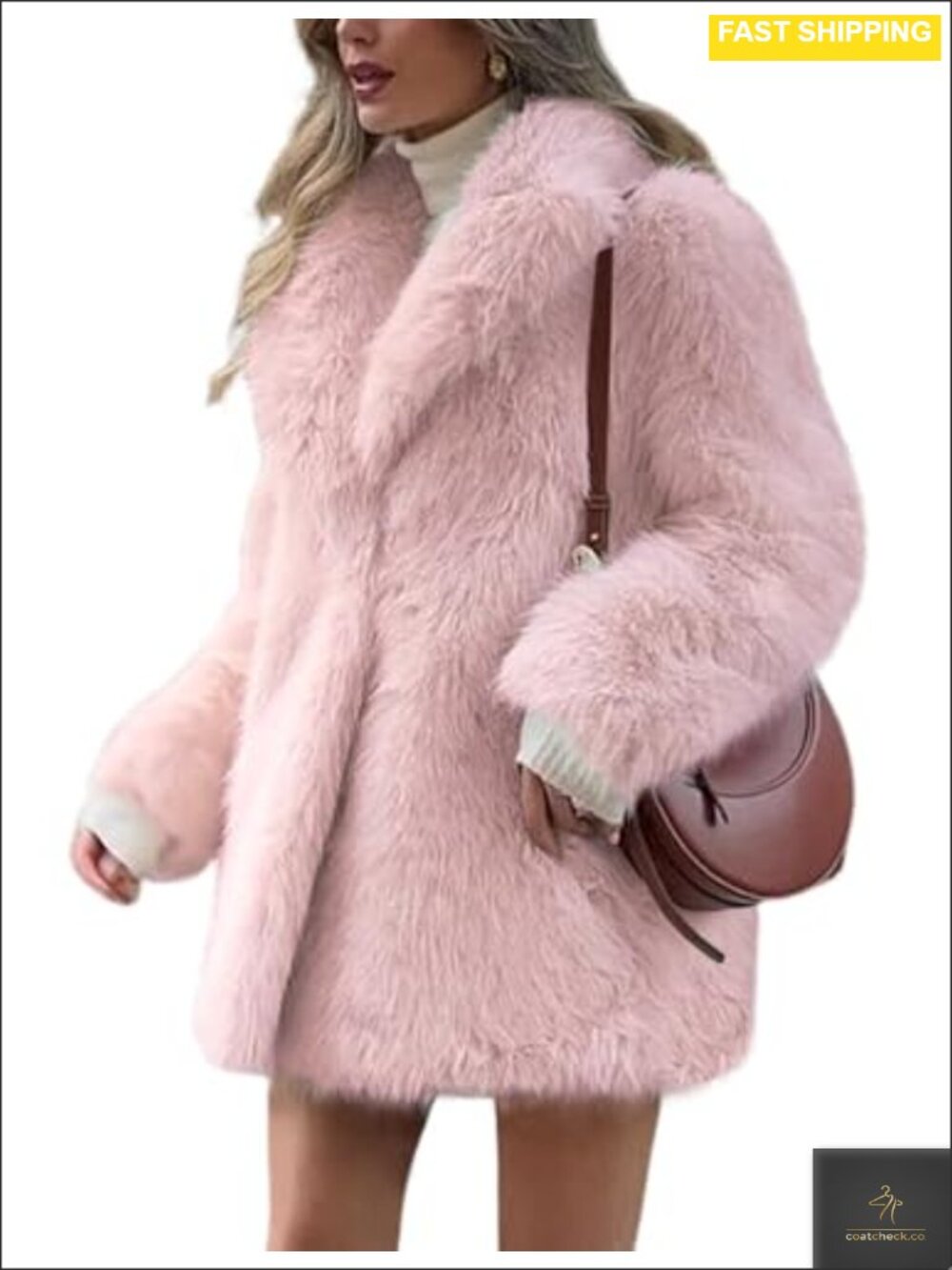 Womens Faux Fur Coat Long Fluffy Furry Jacket Button Lapel Pockets